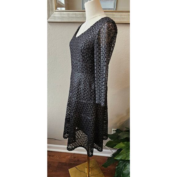 Vintage Anne Klein Metallic Lace Cocktail Mini Dress Women Size 4 Black Shimmery - Picture 5 of 8